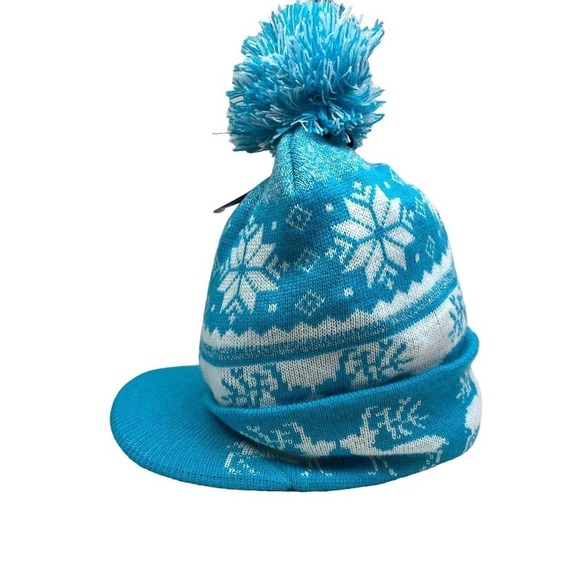 Premium Headwear Knit Beanie Winter‎ Hat Pom Bill Turquoise Snow Deer Women OSFA - Picture 2 of 5